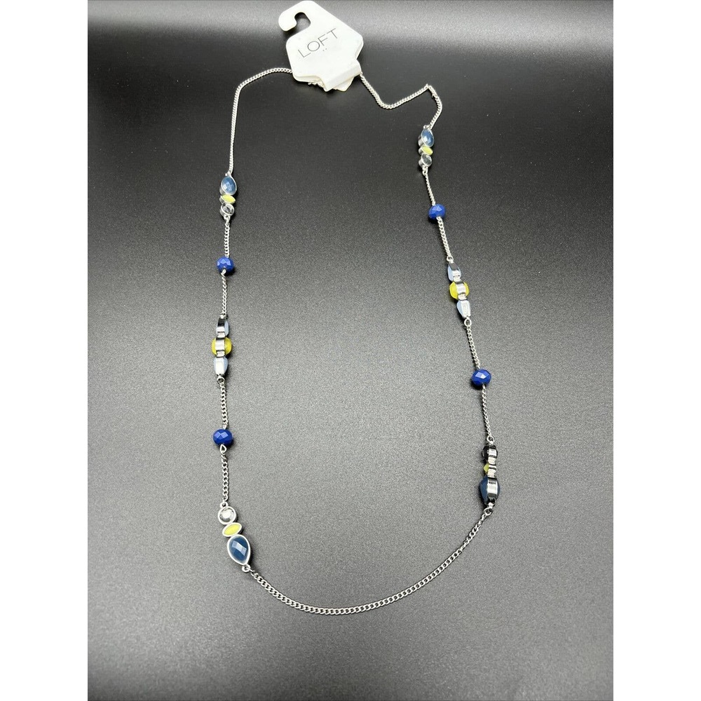 Ann Taylor Loft Women Long Necklace Blues Yellow Spring Summer Colors New W/ Tag